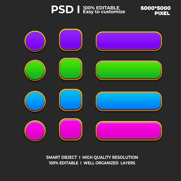 Zestaw gier UI Game UI Set Game UI Button Game Button Game UI PSD Game UI Template Ikonka gry