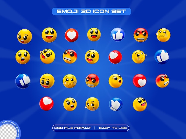 Zestaw Ikon Emoji Z Izolowaną Ilustracją Renderingu 3d