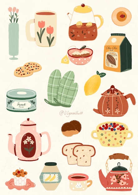 Zestaw ilustracji wzoru śniadania