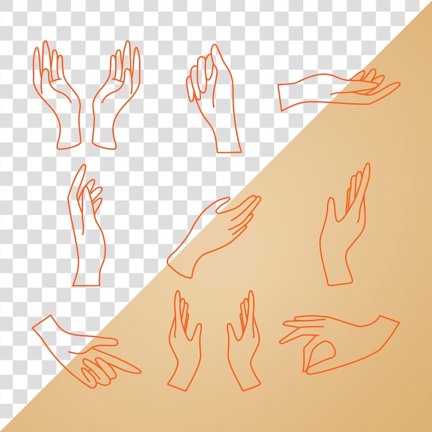 Zestaw ilustracji z gestami rąk png naklejka minimalna linia sztuki