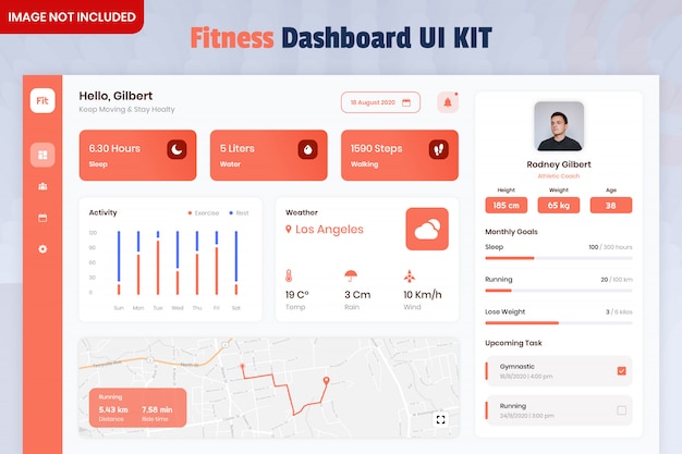 Zestaw Interfejsu Użytkownika Aplikacji Fitness Tracker Dashboard