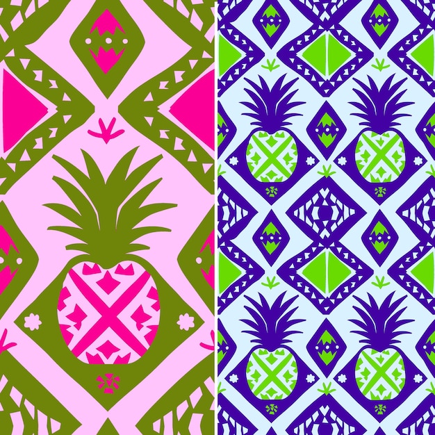 PSD zestaw kolorowych i geometrycznych wzorów z ananasem na górze