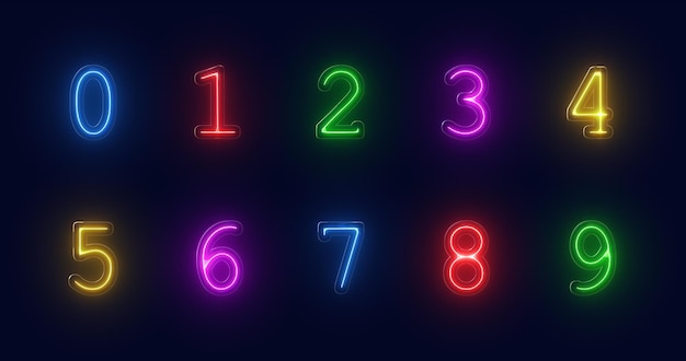 PSD zestaw kolorowych numerów w stylu neonowym