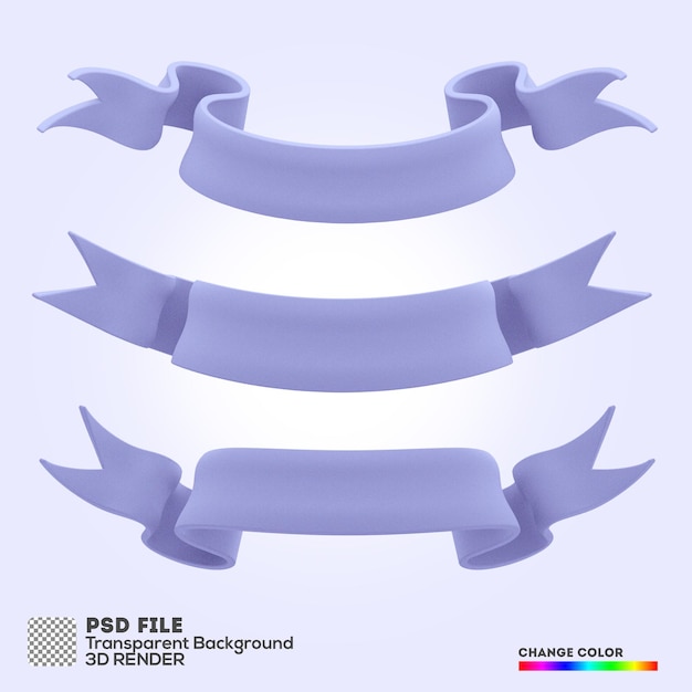 PSD zestaw kolorowych wstążek renderowania 3d