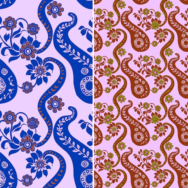 PSD zestaw kolorowych wzorów z wężem i liśćmi