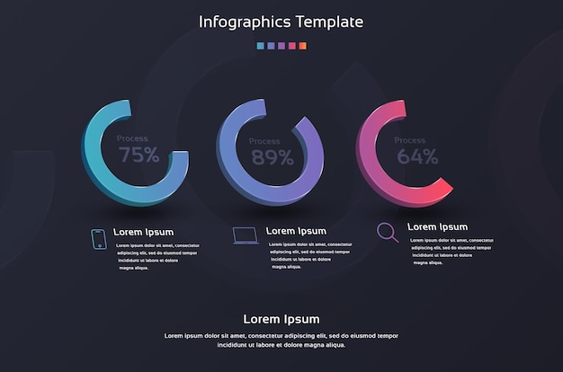 Zestaw Kroków Infografiki Gradientowej 3d