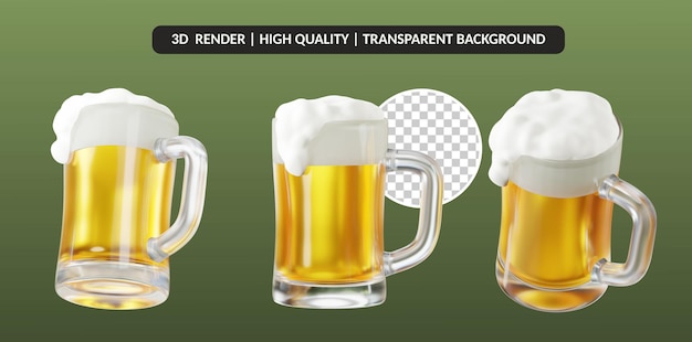 PSD zestaw kubków piwa renderowania 3d