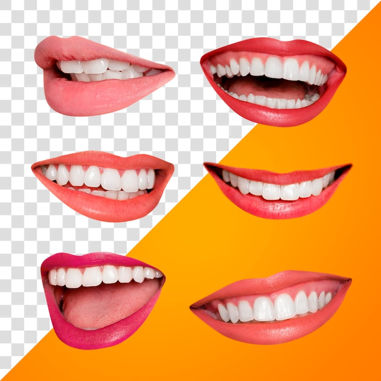 PSD zestaw naklejek happy mouth png z uśmiechniętymi ustami na przezroczystym tle
