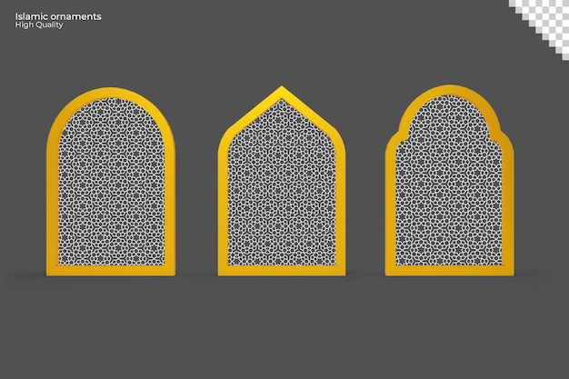 PSD zestaw okien ze złotym ornamentem islamskim