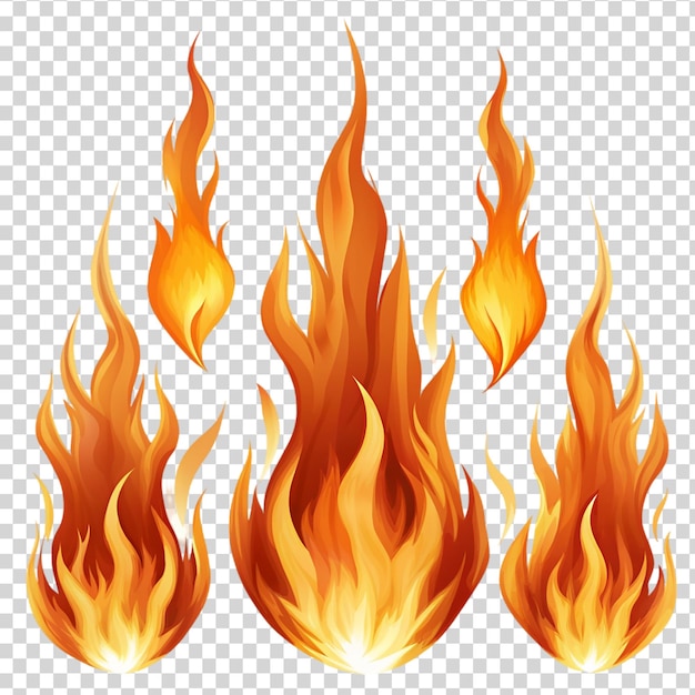 PSD zestaw płomienia ognia izolowany na przezroczystym tle