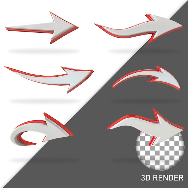 PSD zestaw strzałek renderowania 3d z białym i czerwonym