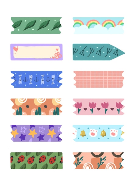 Zestaw taśmy washi uroczej do scrapbookingu izolowanej na białym tle