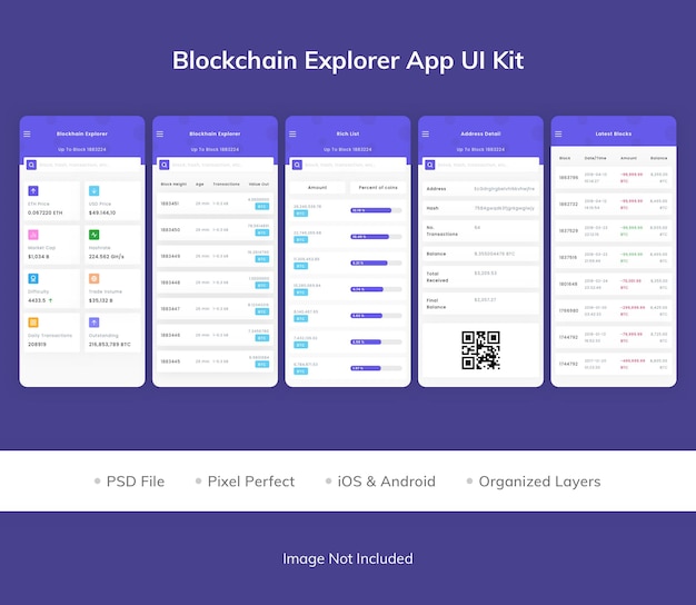 PSD zestaw ui aplikacji blockchain explorer