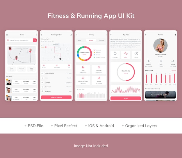 PSD zestaw ui aplikacji do biegania fitness