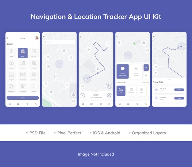 PSD zestaw ui aplikacji do nawigacji i śledzenia lokalizacji