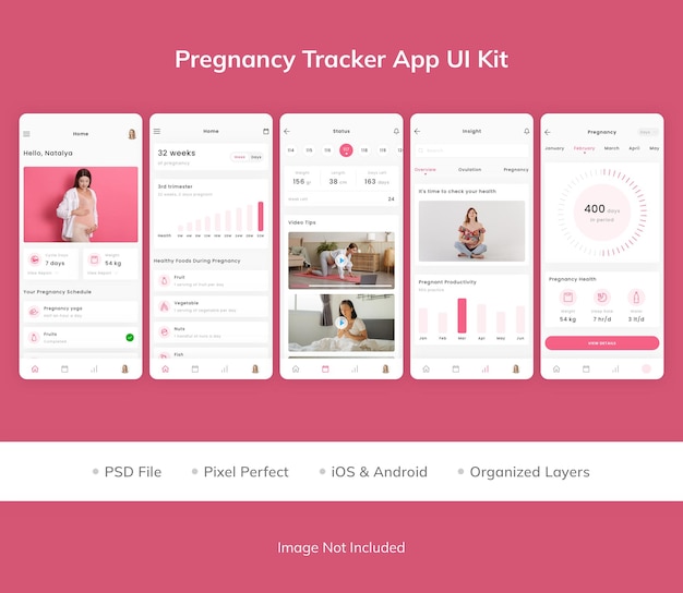 PSD zestaw ui aplikacji do śledzenia ciąży