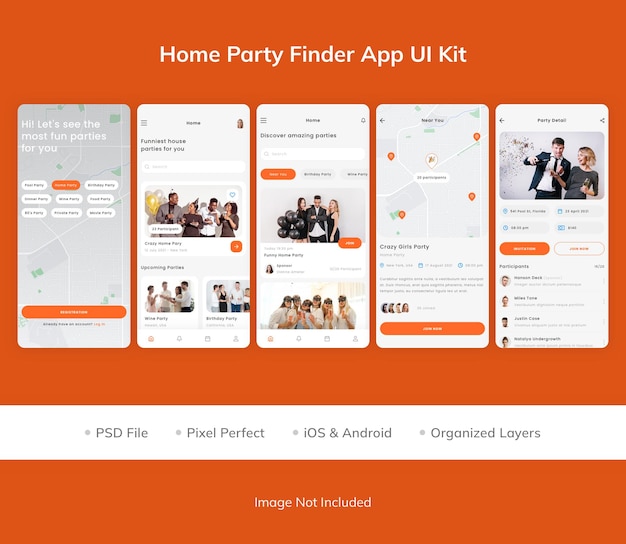 Zestaw Ui Aplikacji Home Party Finder