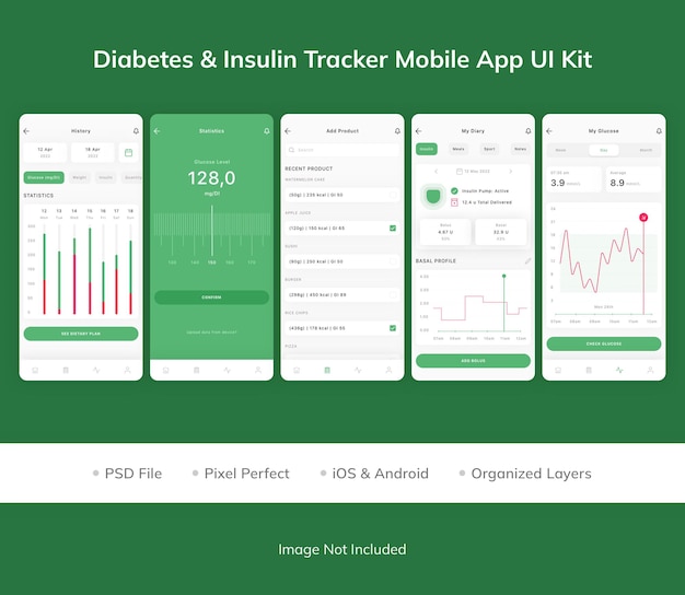 Zestaw Ui Aplikacji Mobilnej Do śledzenia Cukrzycy I Insuliny