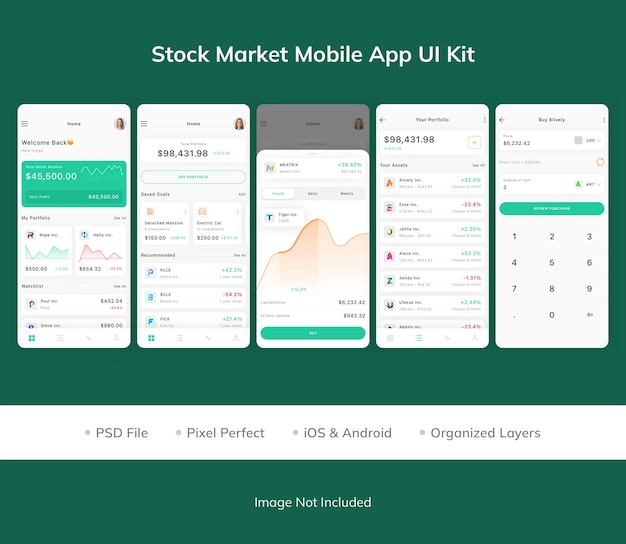 PSD zestaw ui aplikacji mobilnej na giełdzie