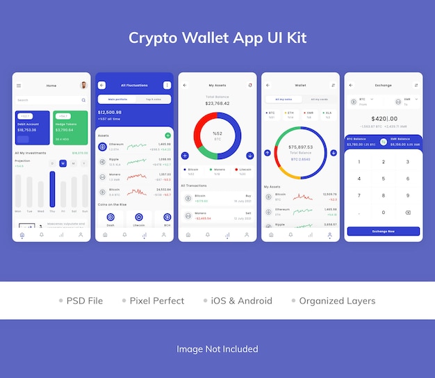 Zestaw UI aplikacji portfela kryptograficznego
