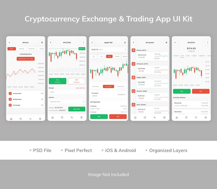 Zestaw UI do wymiany kryptowalut i aplikacji handlowych