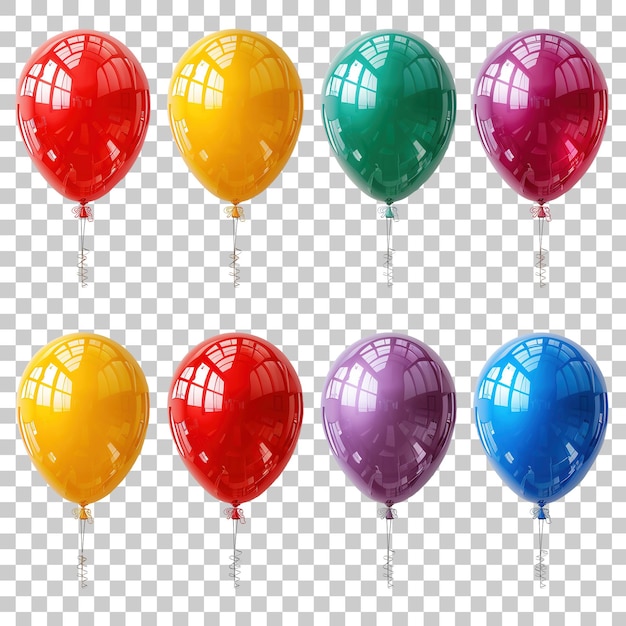 PSD zestaw wielokolorowych błyszczących balonów izolowanych na przezroczystym tle
