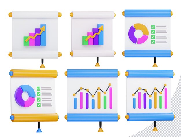 PSD zestaw wykresów biznesowych 3d wektor ikona