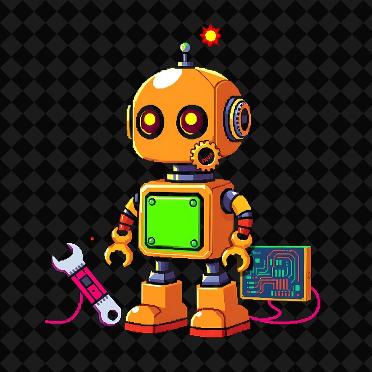 PSD zestaw z elementami robot gear wrench circuit board słodki robot z błyszczącymi oczami błyszczące przekładnie obracające się