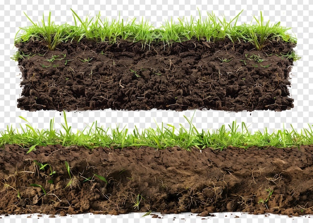 PSD zestaw zielonej trawy z błotem na przezroczystym tle