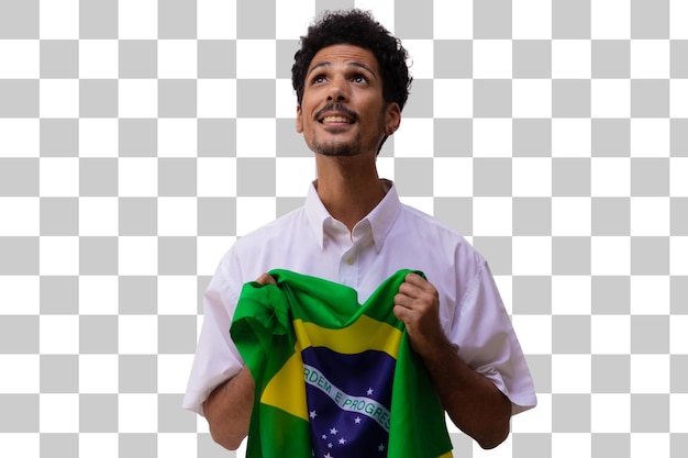 PSD zeven september brazilië onafhankelijkheidsdag zwarte man houdt braziliaanse vlag geïsoleerd