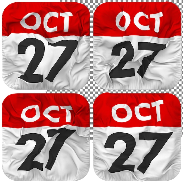 Zevende 27 oktober Datum Kalenderpictogram Geïsoleerd Vier Zwaaiende Stijl Bump Textuur 3D Rendering