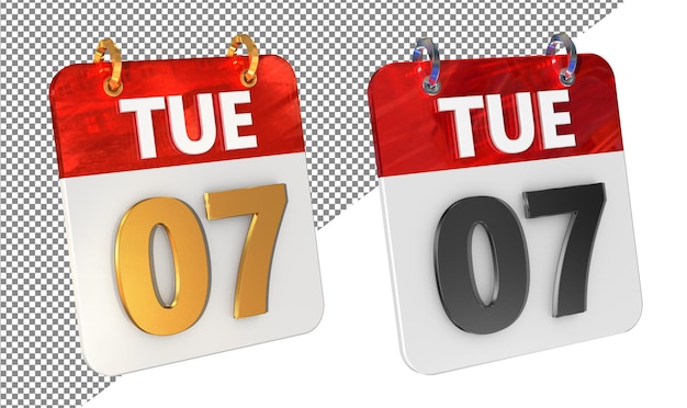 Zevende 7e dinsdag Datum 3D Icon Isolated Gold amp Glossy 3D Rendering