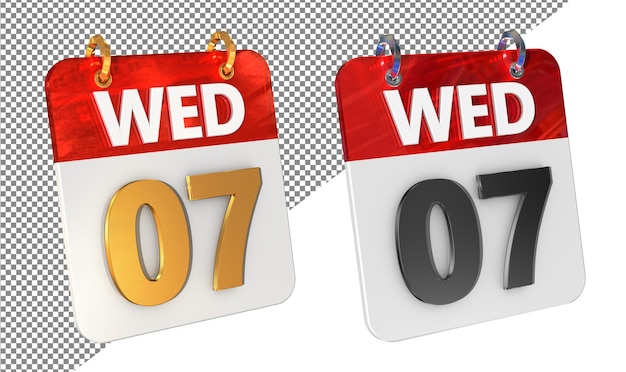 Zevende 7e woensdag Datum 3D Icon Isolated Gold amp Glossy 3D Rendering