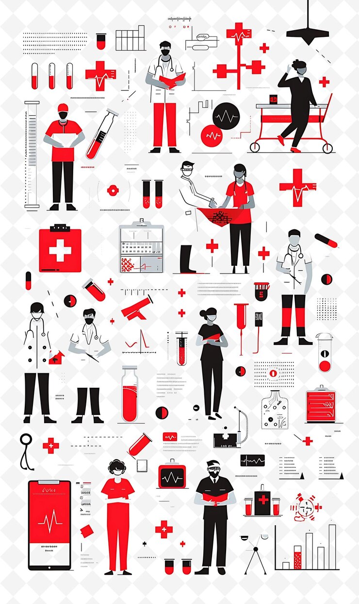 PSD ziekenhuis met artsen en verpleegkundigen voor de verkiezing stetho flat illustration poster design