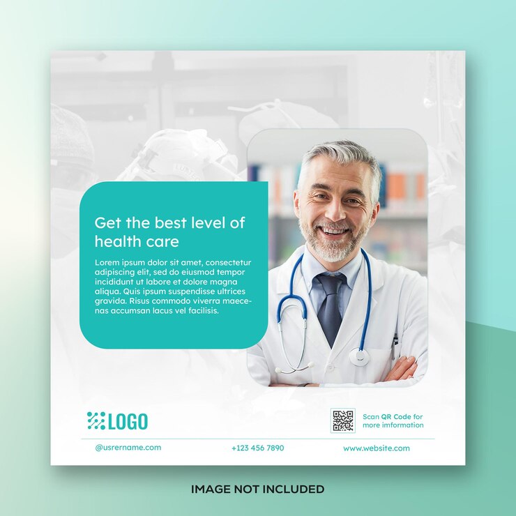 Ziekenhuis PSD poster dokter kliniek flyer met vierkante foto social media banner of post