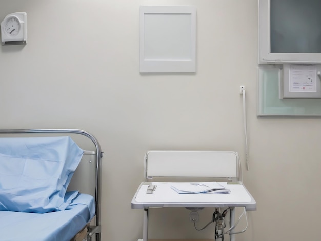 PSD ziekenhuiskamer mockup witte fotolijst op ziekenhuis