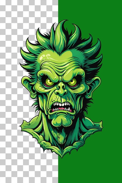 PSD zielona głowa zombie na przezroczystym tle