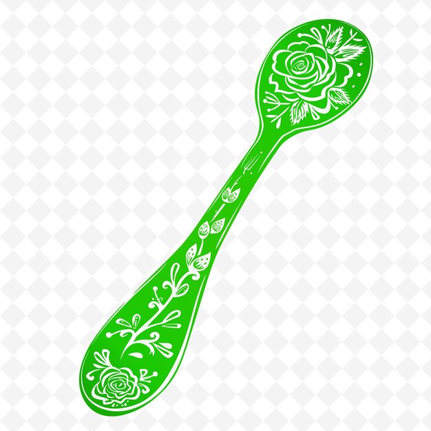 PSD zielona łyżka z kwiatowym wzorem