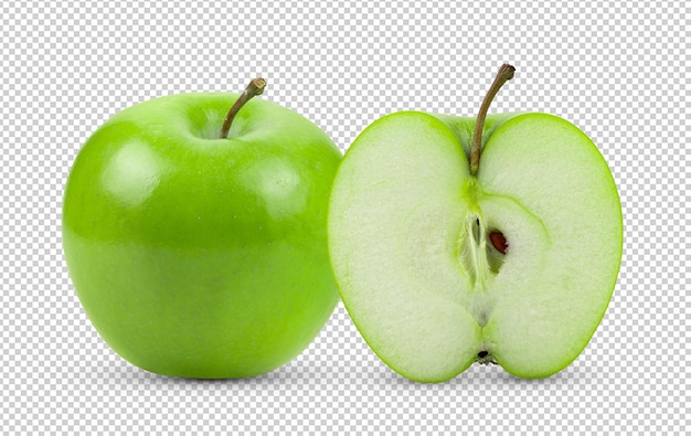 PSD zielone jabłko izolowane na tle warstwy alfa