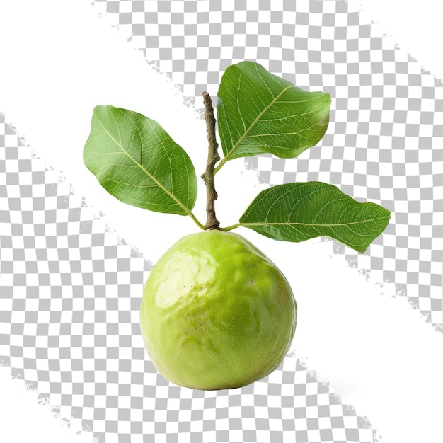 PSD zielone jabłko z liściem na nim siedzi na szafkowym tle