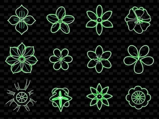 PSD zielone kwiaty neonowe na czarnym tle