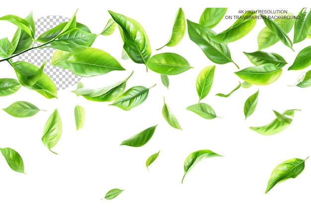 Zielone Liście Herbaty W Ruchu Na Przezroczystym Tle