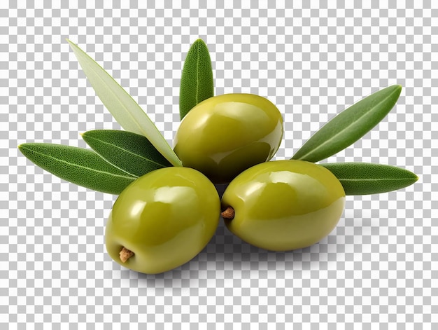 PSD zielone oliwki z liśćmi izolowanymi na przezroczystym lub białym tle png