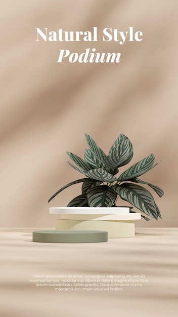 Zielone podium gradientowe w portrecie z różowym paskiem calathea roślina domowa 3d renderowanie sceny makiety