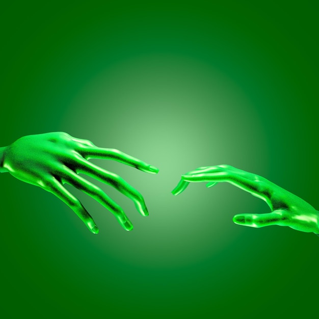 PSD zielone tło z dwiema wyciągniętymi do siebie rękami.