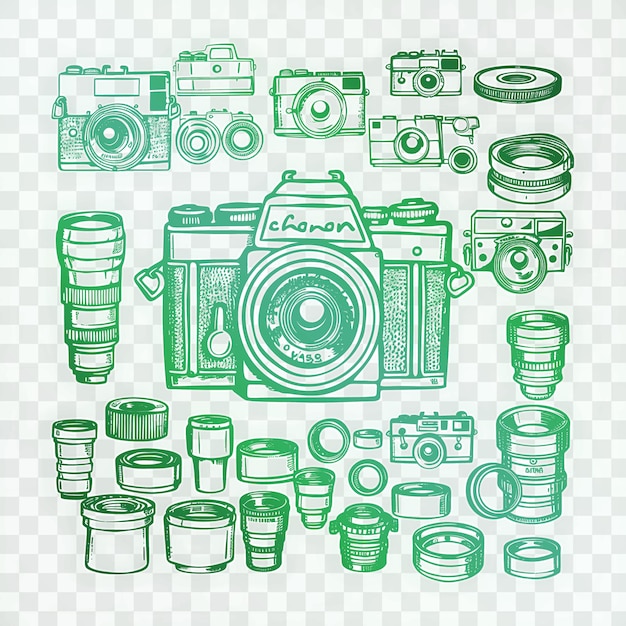 PSD zielono-białe zdjęcie aparatu fotograficznego z napisami 
