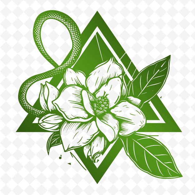 PSD zielony i biały kwiat z wężem na nim