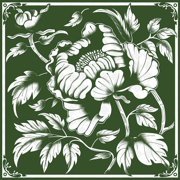 PSD zielony i biały kwiatowy rysunek kwiatu