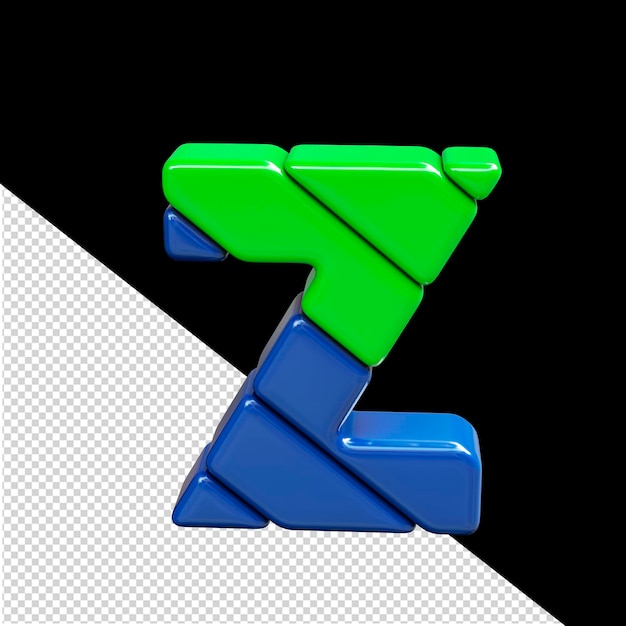 PSD zielony i niebieski plastikowy symbol 3d litera z