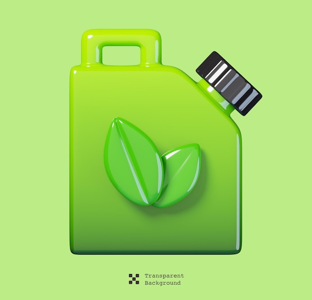 PSD zielony kanister z tworzywa sztucznego na olej lub paliwo izolowane. zielona energia, ekologia ikona renderowania 3d